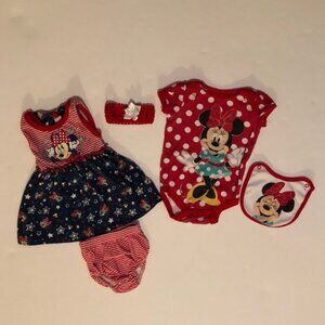 5 Piece Red and Blue Baby Disney Girl Outfits 3-6 Months